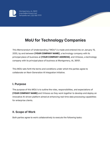 Free MoU Template for Technology Companies to Edit Online