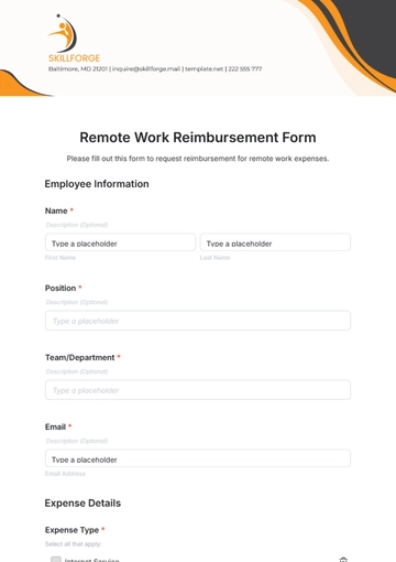 Free Remote Work Reimbursement Form Template to Edit Online
