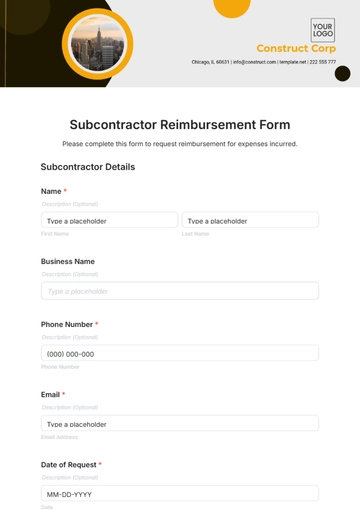 Free Subcontractor Reimbursement Form Template to Edit Online