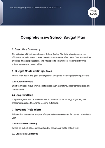 Free Comprehensive School Budget Plan Template to Edit Online