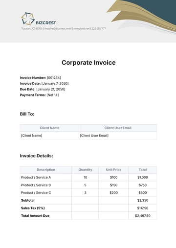 Free Corporate Invoice Template to Edit Online