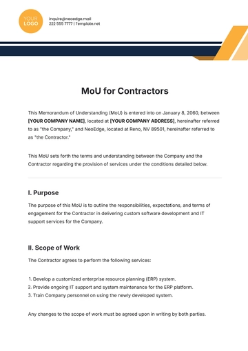 Free MoU Template for Contractors to Edit Online