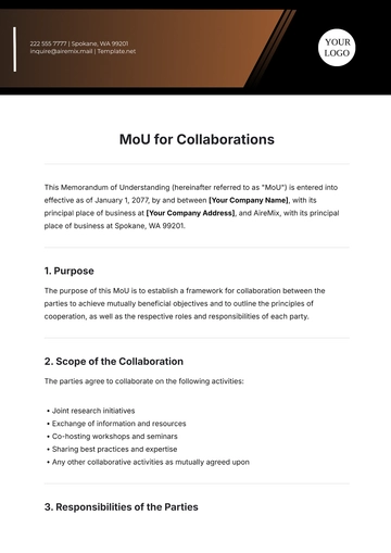 Free MoU Template for Collaborations to Edit Online