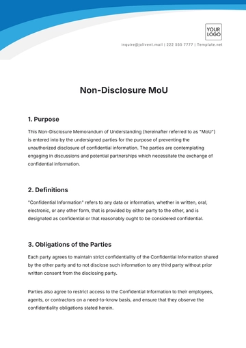 Free Non-Disclosure MoU Template to Edit Online