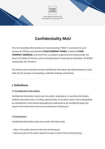Free Confidentiality MoU Template to Edit Online