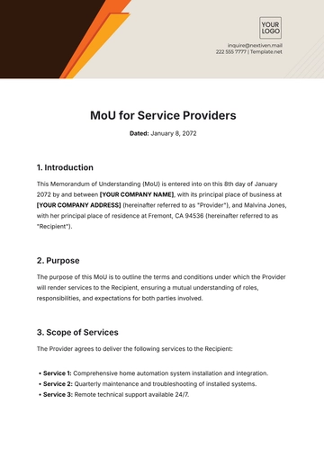 Free MoU Template for Service Providers to Edit Online