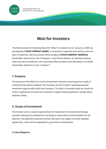 Free MoU Template for Investors to Edit Online