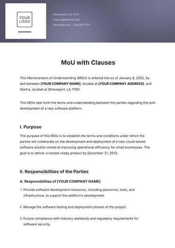 Free MoU Template with Clauses to Edit Online