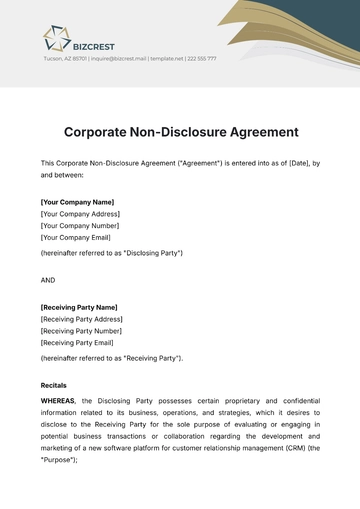 Free Corporate Non-Disclosure Agreement Template to Edit Online