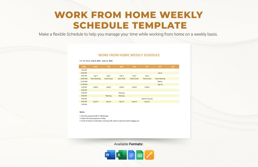 Work From Home Weekly Schedule Template