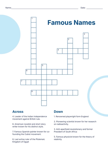 Free Mini Crossword Puzzle for Beginners Template to Edit Online