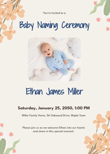 Baby Naming Ceremony Invitation Template - Edit Online & Download