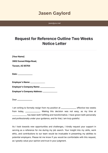 Free Request for Reference Outline Two Weeks Notice Letter Template to Edit Online