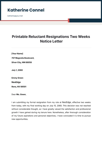 Free Printable Reluctant Resignations Two Weeks Notice Letter Template to Edit Online