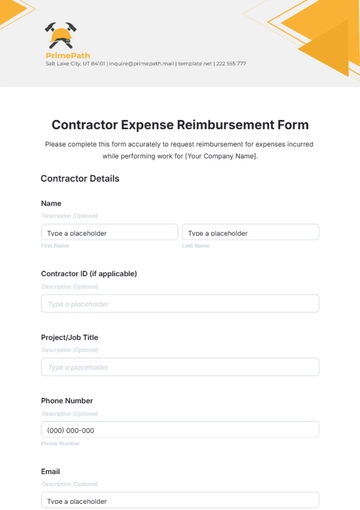 Free Contractor Expense Reimbursement Form Template to Edit Online