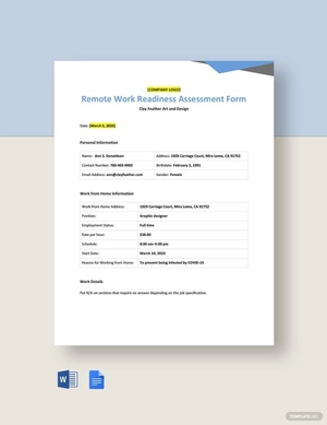 Remote Work Readiness Assessment Form Template