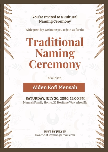 Free Cultural Naming Ceremony Invitation Template to Edit Online