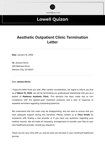 Free Aesthetic Outpatient Clinic Termination Letter Template to Edit Online