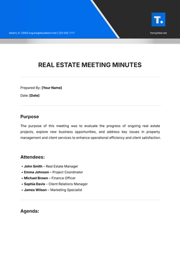 Free Real Estate Meeting Minute Template to Edit Online