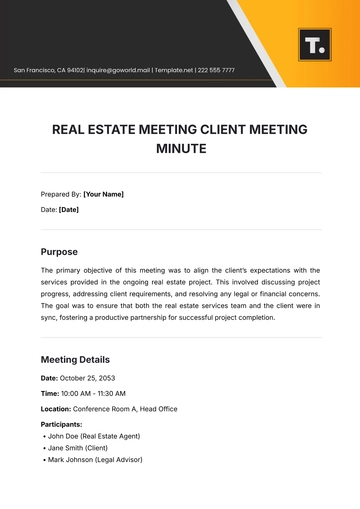 Free Real Estate Meeting Minute Client Meeting Minute Template to Edit Online