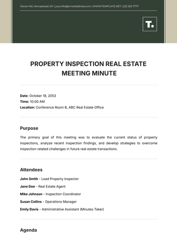 Free Property Inspection Real Estate Meeting Minute Template to Edit Online