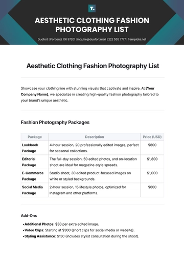 Free Aesthetic Clothing Fashion Photography List Template to Edit Online