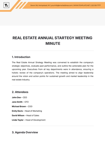 Free Real Estate Annual Strategy Format Meeting Minute Template to Edit Online