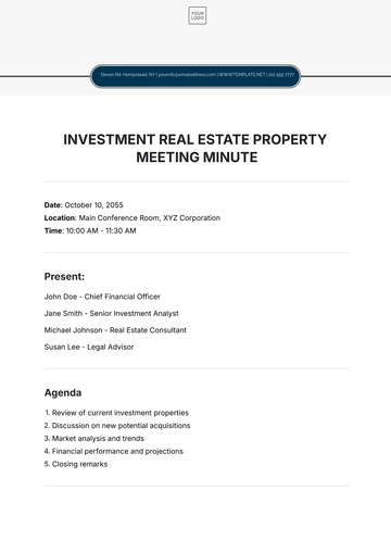 Free Investment Real Estate Property Meeting Minute Template to Edit Online