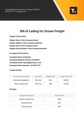 Free Bill of Lading Template for Ocean Freight to Edit Online
