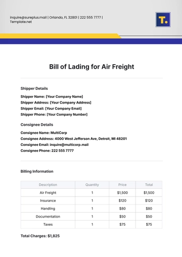 Free Bill of Lading Template for Air Freight to Edit Online