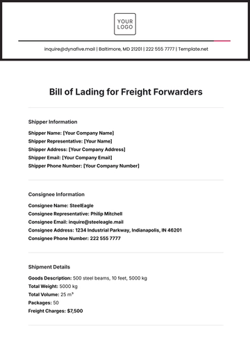 Free Bill of Lading Template for Freight Forwarders to Edit Online