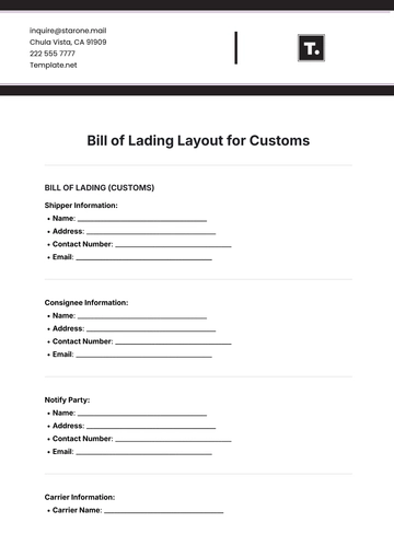 Free Bill of Lading Layout Template for Customs to Edit Online