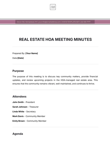 Free Real Estate HOA Meeting Minute Template to Edit Online