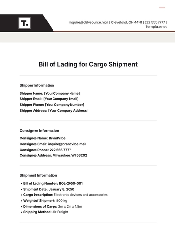 Free Bill of Lading Template for Cargo to Edit Online