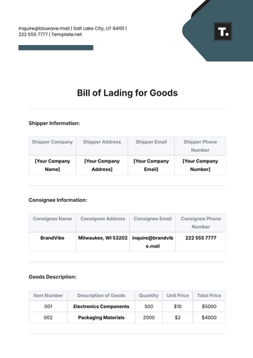 Free Bill of Lading Template for Goods to Edit Online