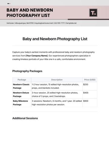 Free Baby and Newborn Photography List Template to Edit Online