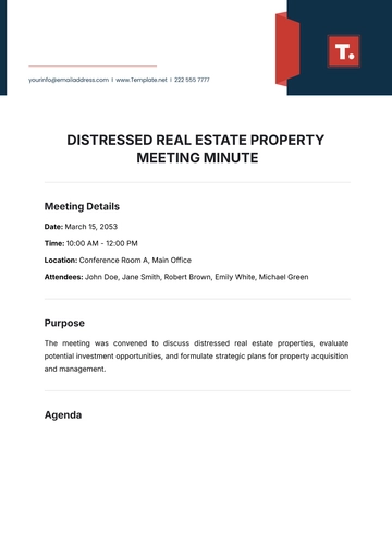 Free Distressed Real Estate Property Meeting Minute Template to Edit Online
