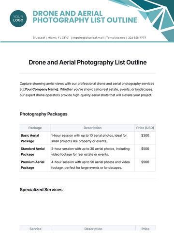 Free Drone and Aerial Photography List Outline Template to Edit Online