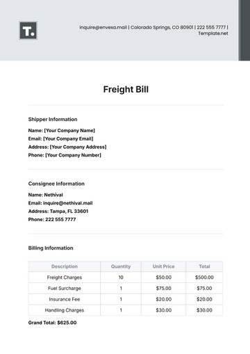 Free Freight Bill Template to Edit Online