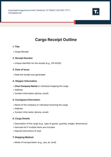 Free Cargo Receipt Outline Template to Edit Online