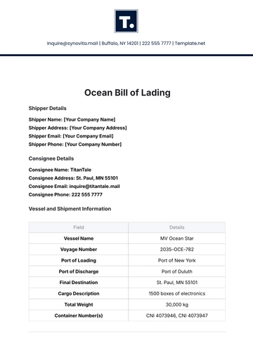 Free Ocean Bill of Lading Template to Edit Online
