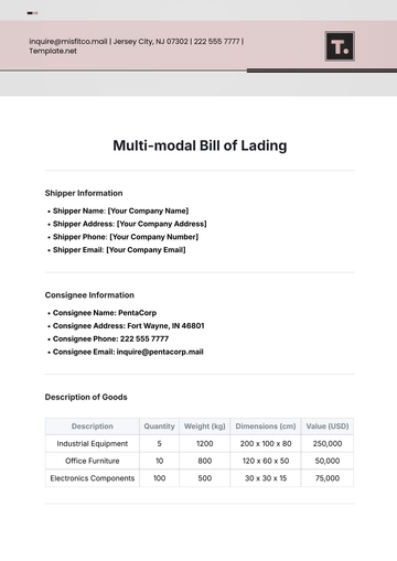 Free Multi-modal Bill of Lading Template to Edit Online