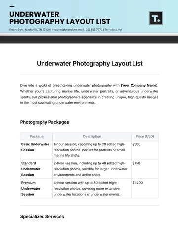 Free Underwater Photography Layout List Template to Edit Online