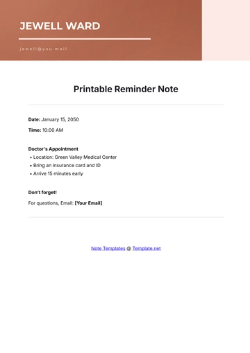 Free Printable Reminder Note Template to Edit Online