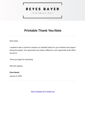 Free Printable Thank You Note Template to Edit Online