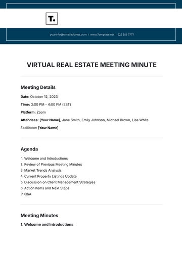 Free Virtual Real Estate Meeting Minute Template to Edit Online