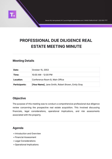 Free Professional Due Diligence Real Estate Meeting Minute Template to Edit Online