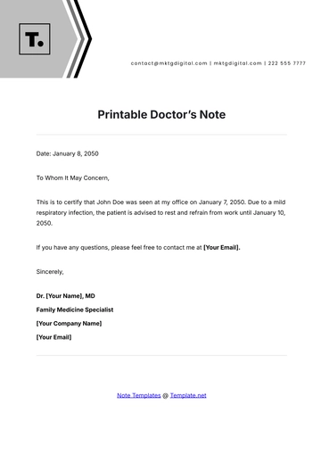 Free Printable Doctor's Note Template to Edit Online