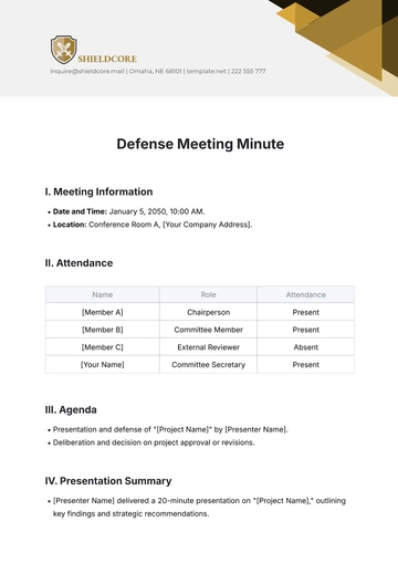 Free Defense Meeting Minute Template to Edit Online