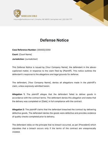 Free Defense Notice Template to Edit Online